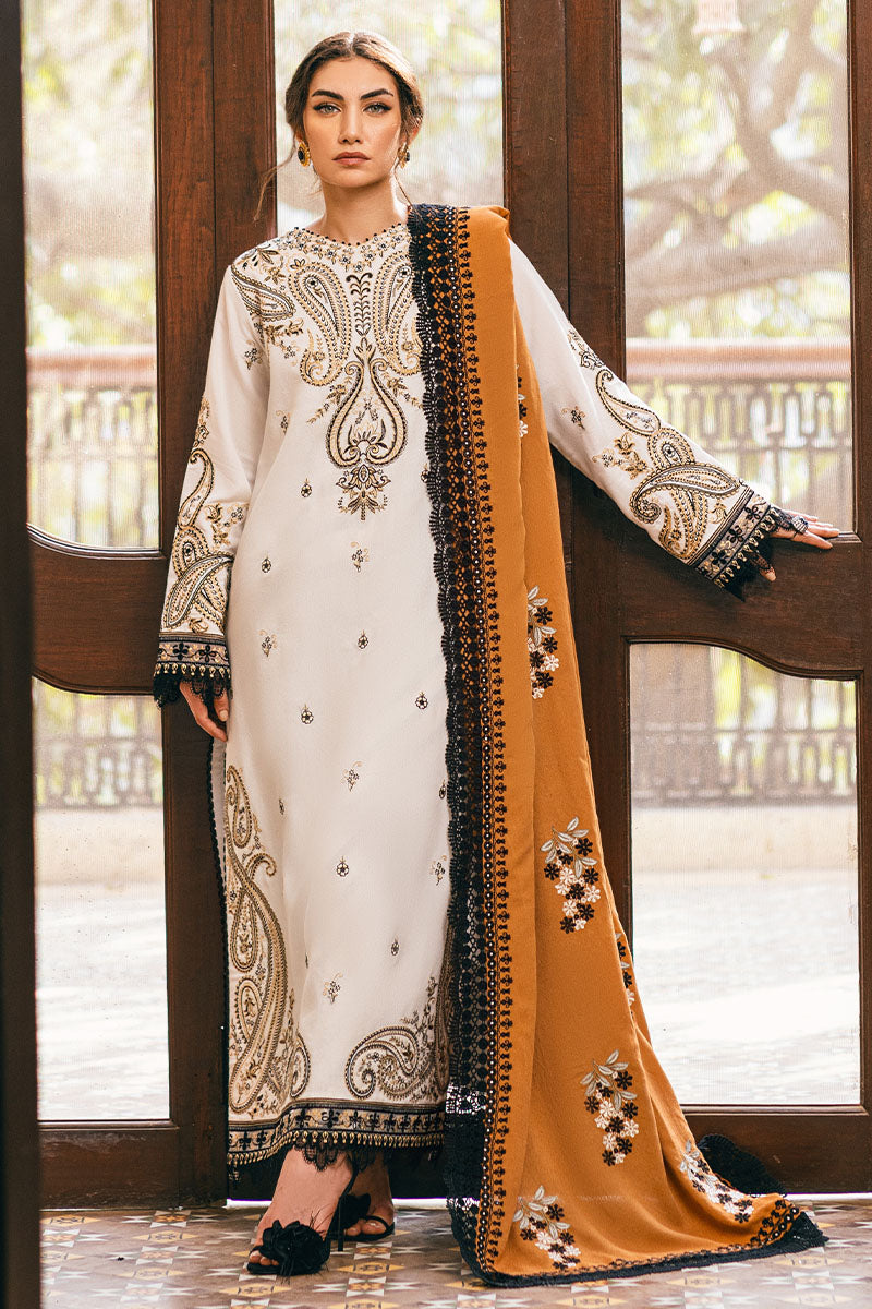 Mushq | Symphony Karandi Collection | IVORY WHISPER - Designer Dress with Intricate embroidery and embellishments. Shop elegent wedding dress at Maria Faisal.
