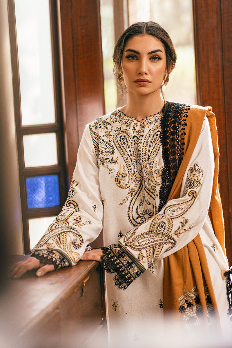 Mushq | Symphony Karandi Collection | IVORY WHISPER - Designer Dress with Intricate embroidery and embellishments. Shop elegent wedding dress at Maria Faisal.