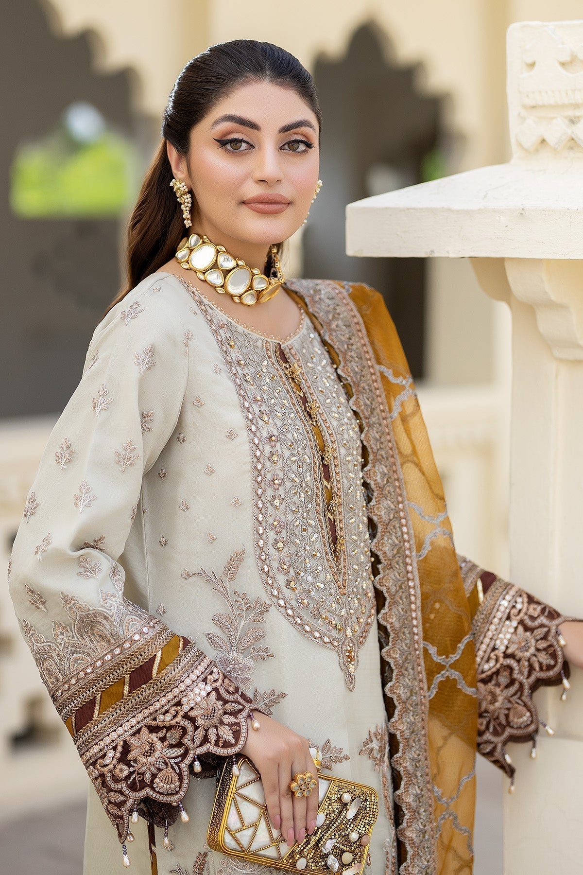 Imrozia Premium | Baad e Saba Formals | IP-50 Sheen - Designer Dress with Intricate embroidery and embellishments. Shop elegent wedding dress at Maria Faisal.