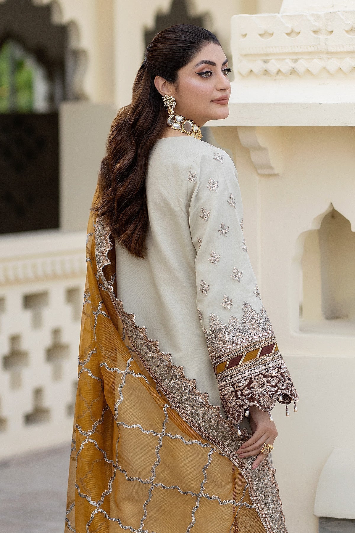 Imrozia Premium | Baad e Saba Formals | IP-50 Sheen - Designer Dress with Intricate embroidery and embellishments. Shop elegent wedding dress at Maria Faisal.