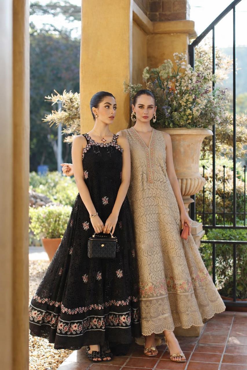 Saadia Asad | Luxury Eid Schiffli Laserkari 26 | D5 - B - Lunaria - Luxury Dress - available at Maria Faisal in UK and USA.