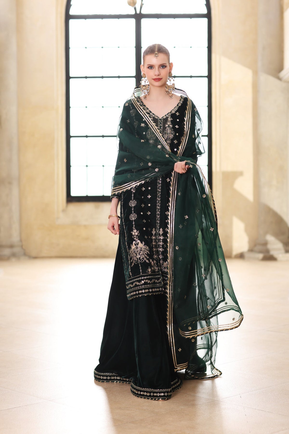Noor by Saadia Asad | Handcrafted Velvet 25 |Zamurrud - Formal Dress - available at Maria Faisal in UK and USA.