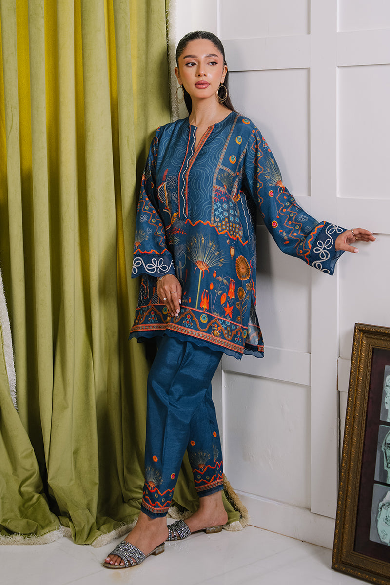 Mina Hassan | Signature Luxe 25 | Deep Teal Tapestry - Formal Dress - available at Maria Faisal in UK and USA.