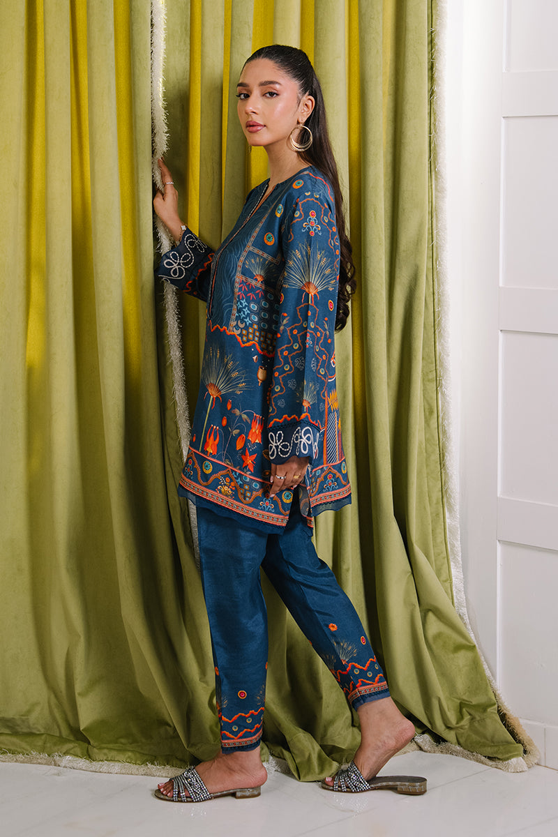 Mina Hassan | Signature Luxe 25 | Deep Teal Tapestry - Formal Dress - available at Maria Faisal in UK and USA.
