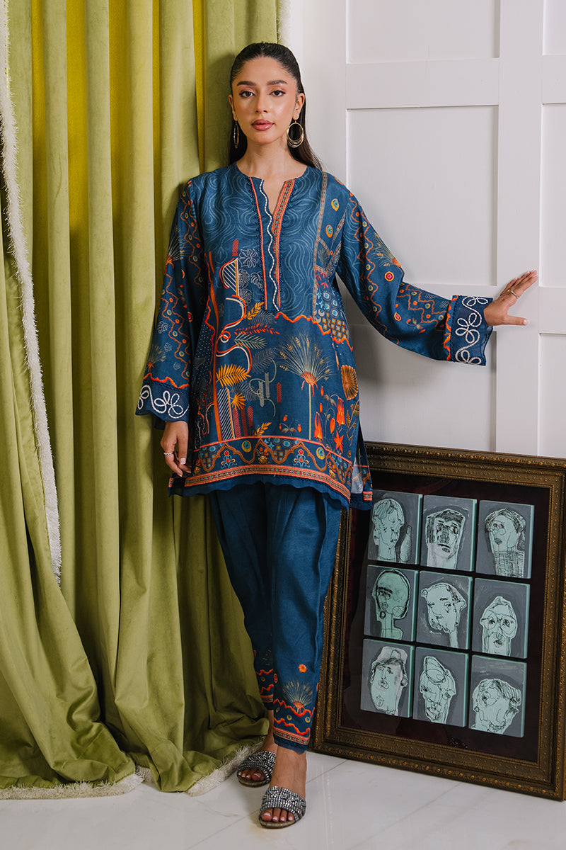 Mina Hassan | Signature Luxe 25 | Deep Teal Tapestry - Formal Dress - available at Maria Faisal in UK and USA.