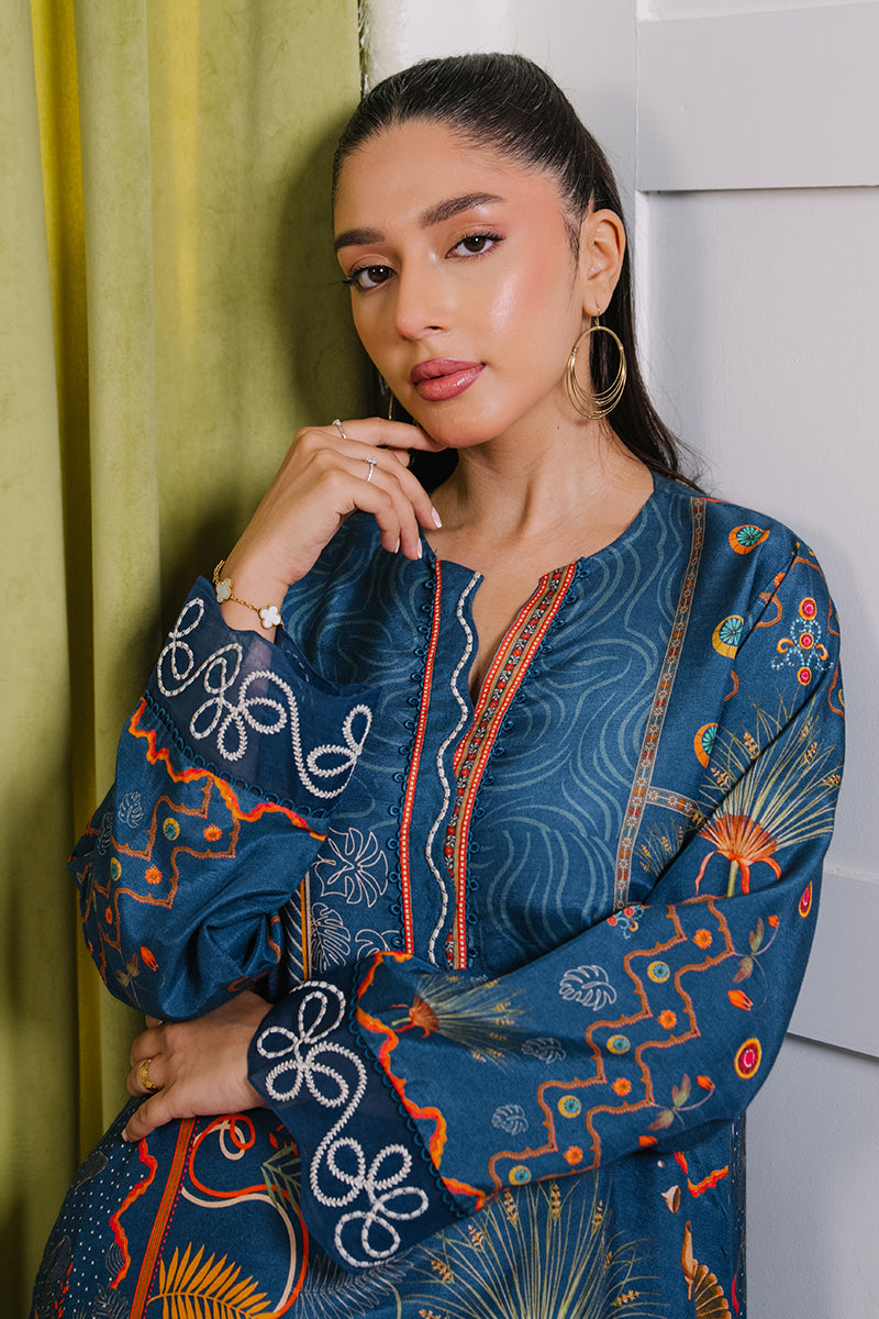 Mina Hassan | Signature Luxe 25 | Deep Teal Tapestry - Formal Dress - available at Maria Faisal in UK and USA.