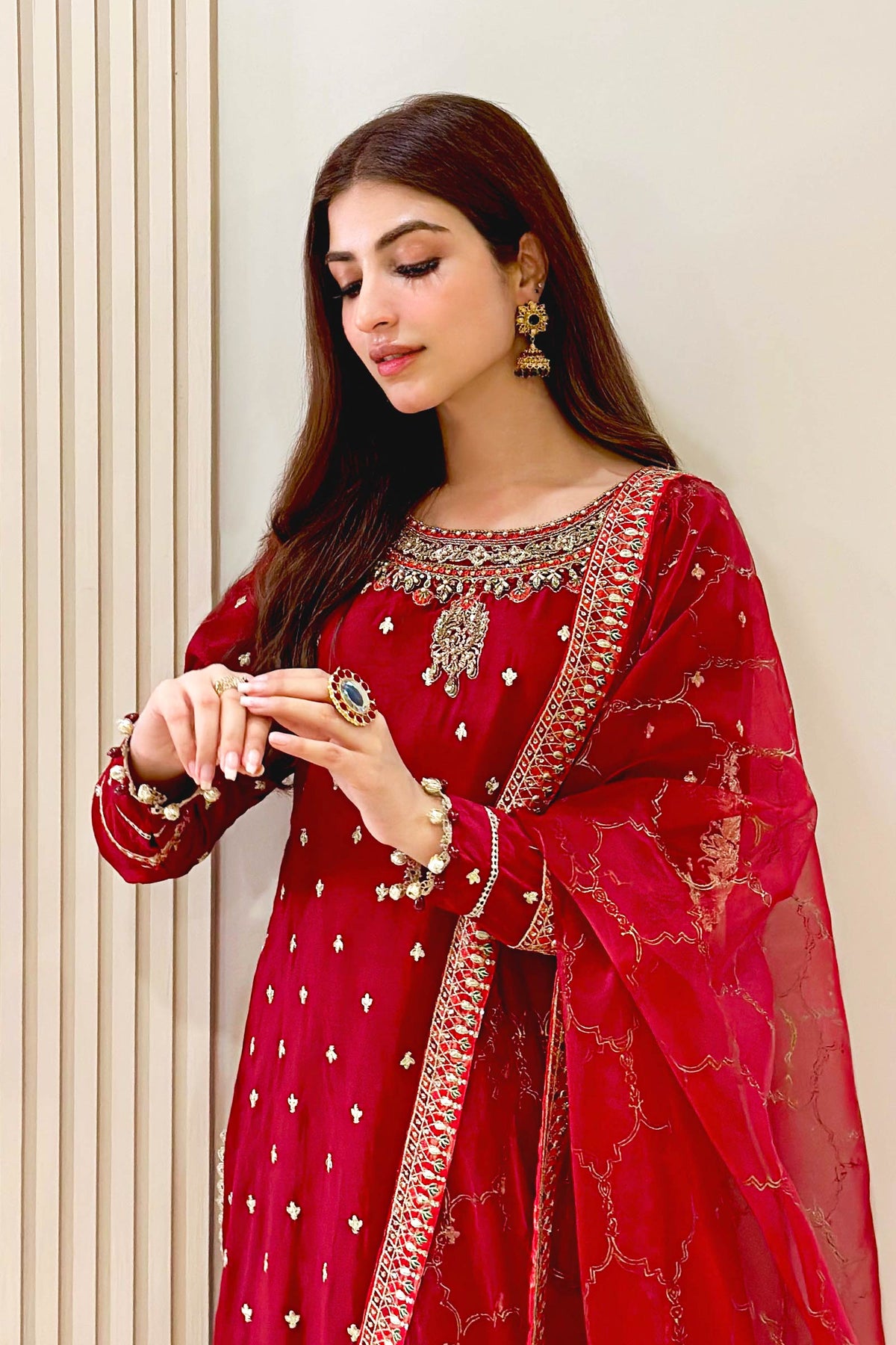 Maria B | Luxury Formals | SF-EA23-18R1-Maroon - Formal Dress - available at Maria Faisal in UK and USA.