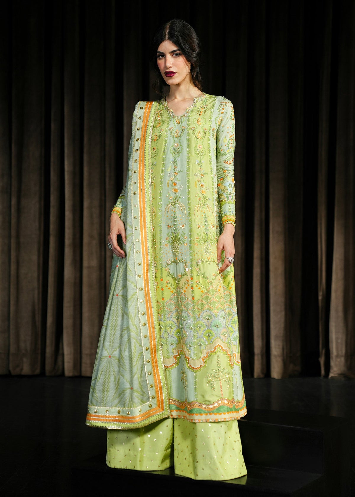 Crimson | Silk Eid Pret | Rangralli - Lime