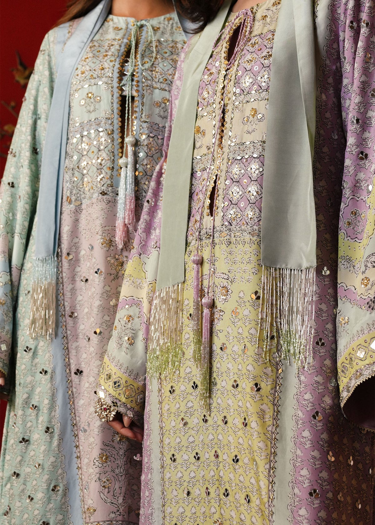 Crimson | Silk Eid Pret | Jhilmil - Mint