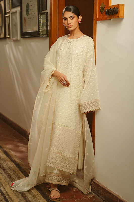 Cross Stitch | SS-25 RTS TO RTW EMB Chiffon ENG EDIT-1 | GENTEL GLAZE - Luxury Dress - available at Maria Faisal in UK and USA.
