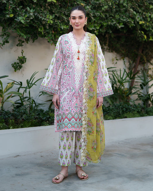 Roheenaz | Whispered Florals | Lily Drift - Casual Dress - available at Maria Faisal in UK and USA.