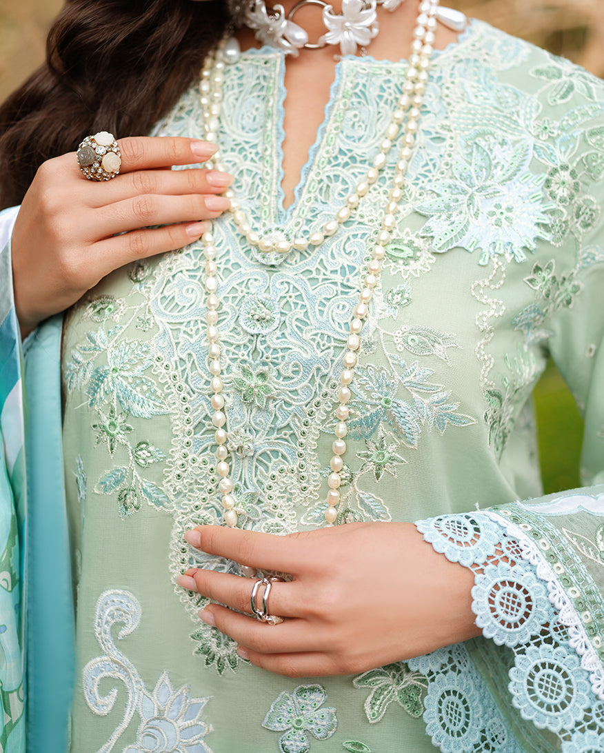 Mushq | Amoi Luxury Lawn | Love Escape - Luxury Dress - available at Maria Faisal in UK and USA.