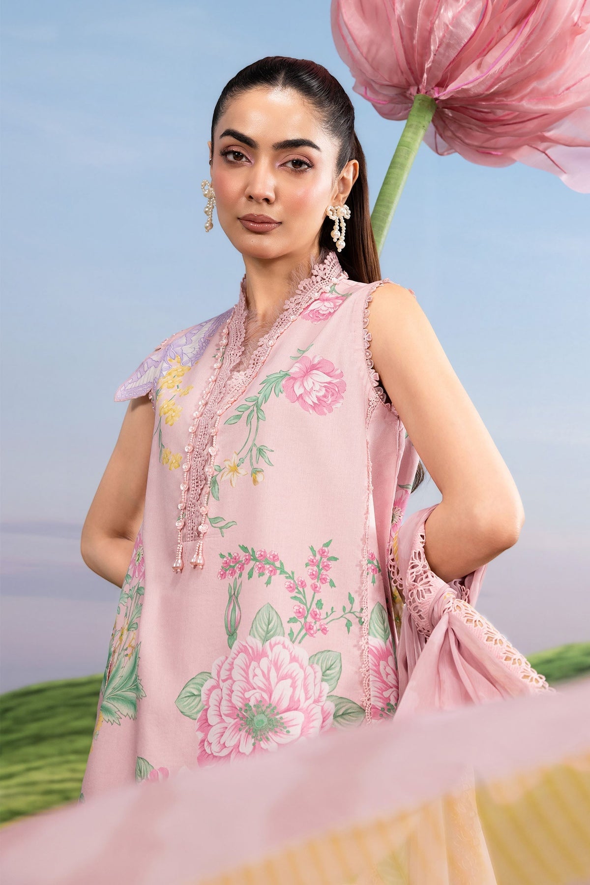 Maria B | M Basics Dreamscape Eid Lawn | MB-CUSV14-04A - Luxury Dress - available at Maria Faisal in UK and USA.