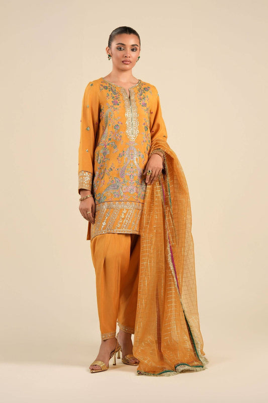 Maria B | Basics RTW | 3 Pc Embroidered Raw Silk Suit | MB-FS25-33 by Maria Faisal - Registered Vendor of : Maria B - type : Ladies Clothes - 100% original wedding dresses