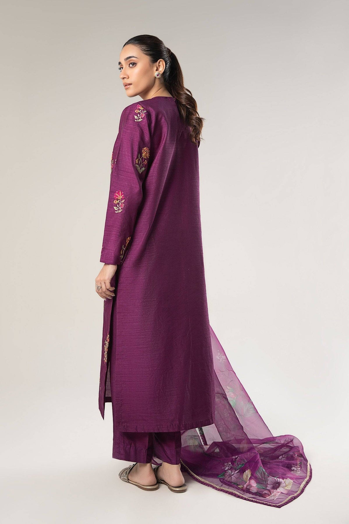 Maria B | Basics RTW | 3 Pc Embroidered Raw Silk Suit | MB-WF24-47 by Maria Faisal - Registered Vendor of : Maria B - type : Ladies Clothes - 100% original wedding dresses