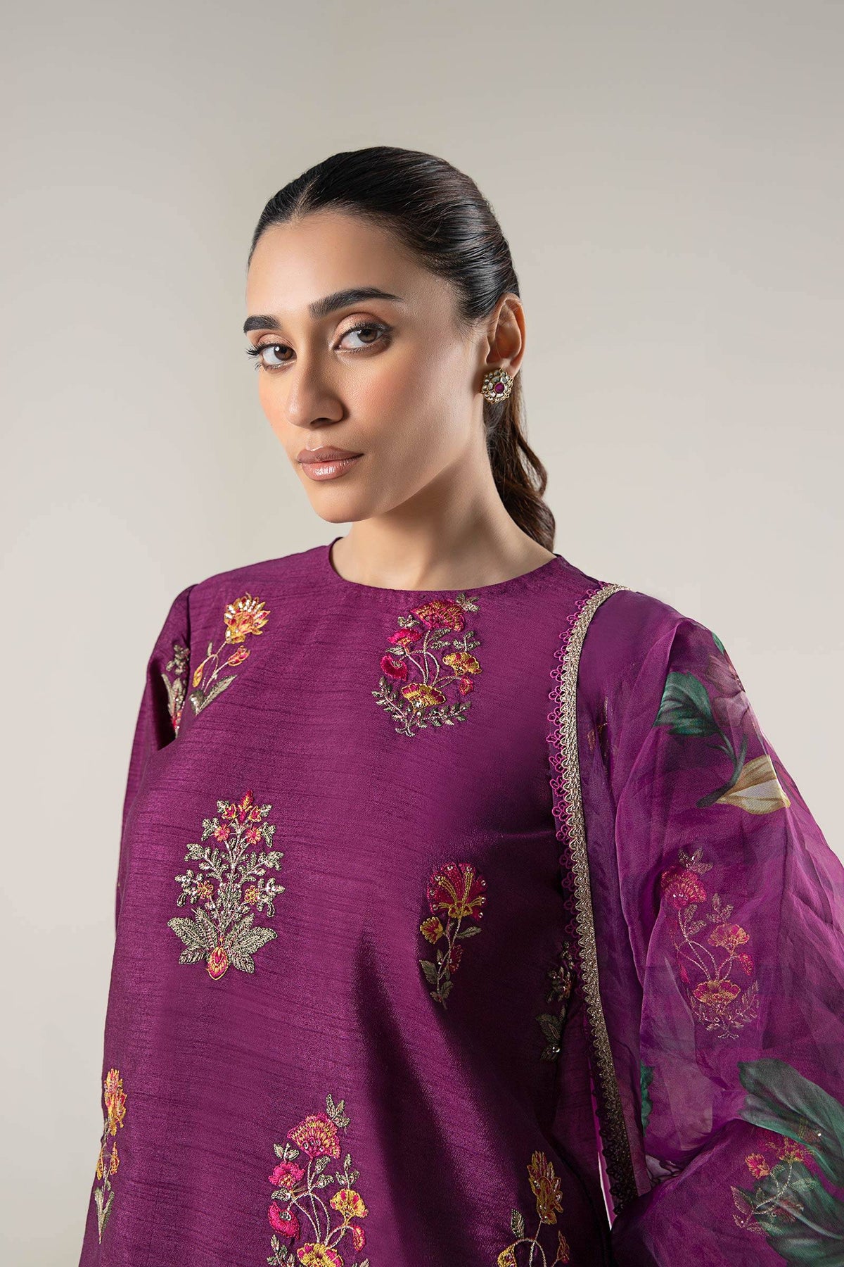 Maria B | Basics RTW | 3 Pc Embroidered Raw Silk Suit | MB-WF24-47 by Maria Faisal - Registered Vendor of : Maria B - type : Ladies Clothes - 100% original wedding dresses