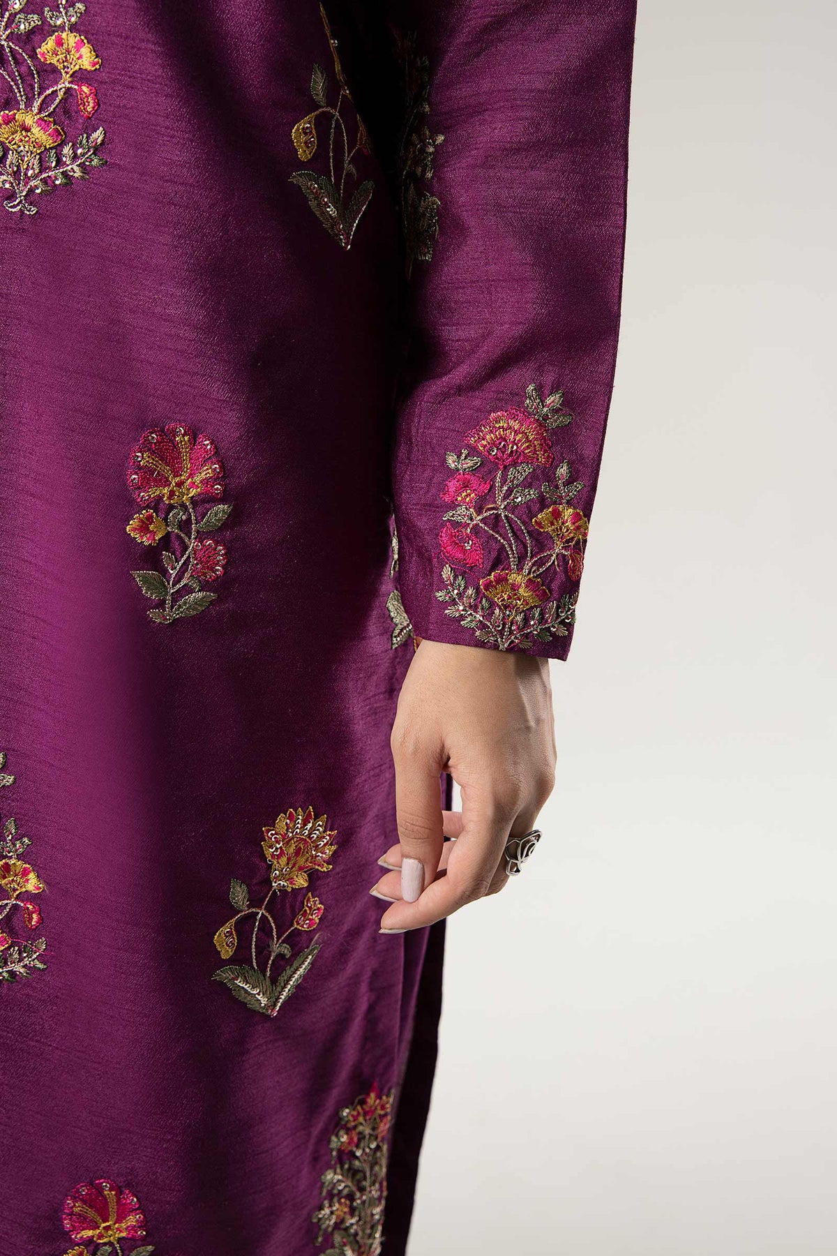 Maria B | Basics RTW | 3 Pc Embroidered Raw Silk Suit | MB-WF24-47 by Maria Faisal - Registered Vendor of : Maria B - type : Ladies Clothes - 100% original wedding dresses