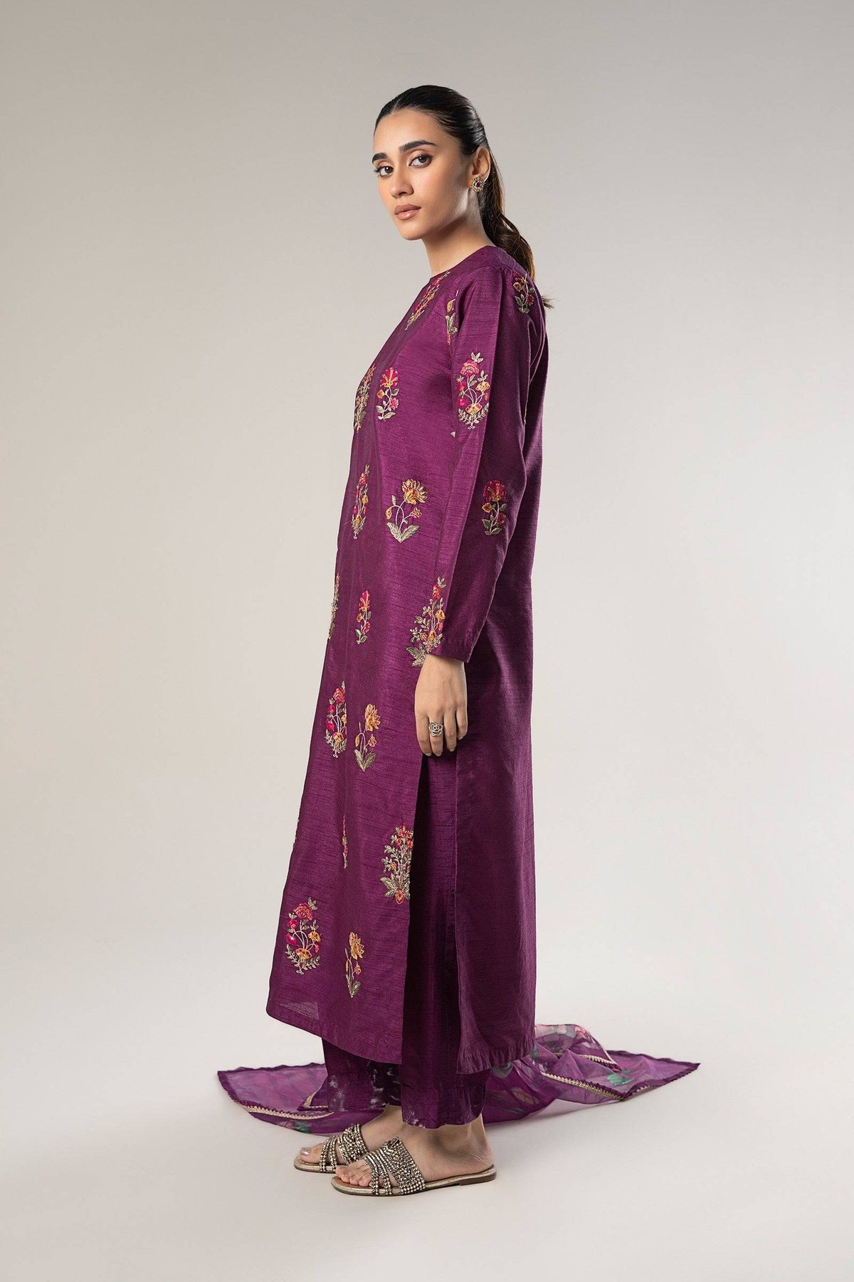 Maria B | Basics RTW | 3 Pc Embroidered Raw Silk Suit | MB-WF24-47 by Maria Faisal - Registered Vendor of : Maria B - type : Ladies Clothes - 100% original wedding dresses
