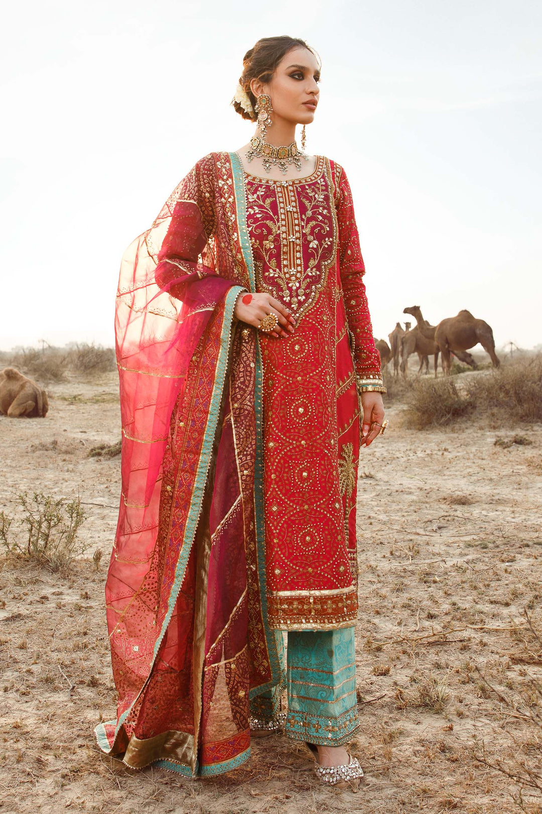 Maria B | Bridal Couture | Chundari - Designer Dress with Intricate embroidery and embellishments. Shop elegent wedding dress at Maria Faisal.