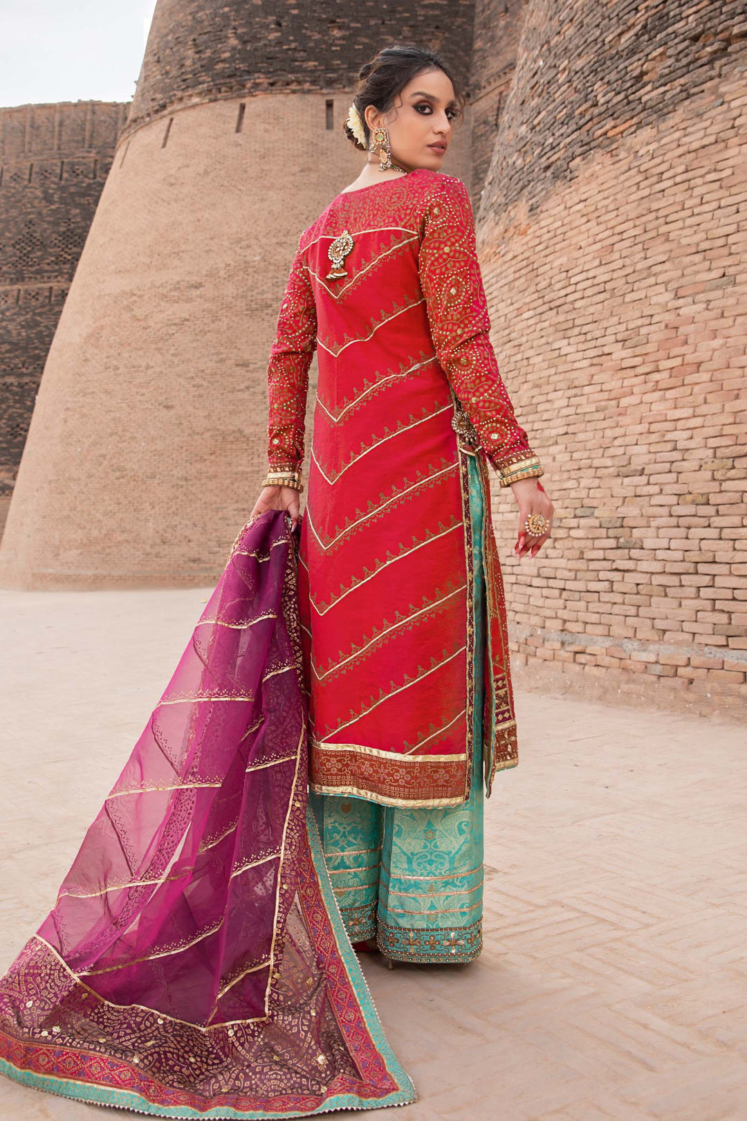 Maria B | Bridal Couture | Chundari - Designer Dress with Intricate embroidery and embellishments. Shop elegent wedding dress at Maria Faisal.