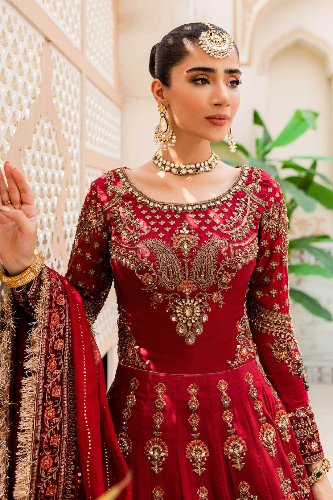 Maria B | Bridal Couture | Deep Red MC-907 - Designer Dress with Intricate embroidery and embellishments. Shop elegent wedding dress at Maria Faisal.