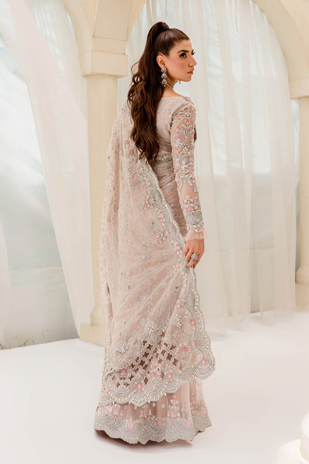 Maria B | Bridal Couture | Pale Pink MC-909 - Designer Dress with Intricate embroidery and embellishments. Shop elegent wedding dress at Maria Faisal.