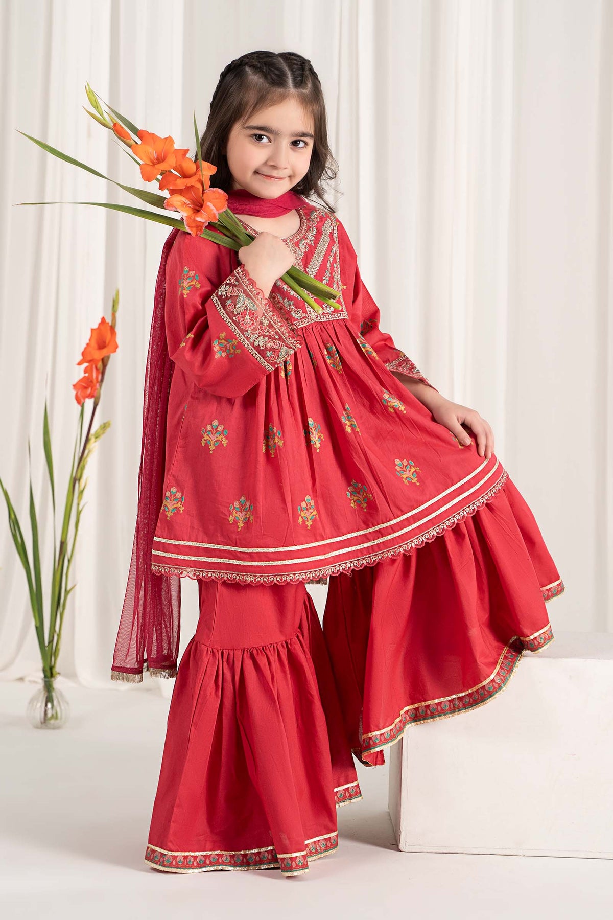 Maria B | 3 Piece Embroidered Lawn Suit | MKD-EF25-15 by Maria Faisal - Registered Vendor of : Maria B - type : Kids Clothes - 100% original wedding dresses