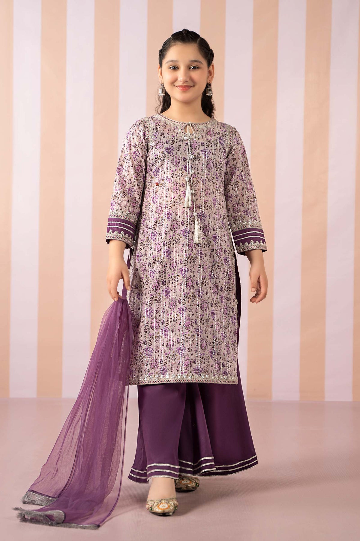 Maria B | 3 Piece Embroidered Lawn Suit | MKD-EF25-27 by Maria Faisal - Registered Vendor of : Maria B - type : Kids Clothes - 100% original wedding dresses