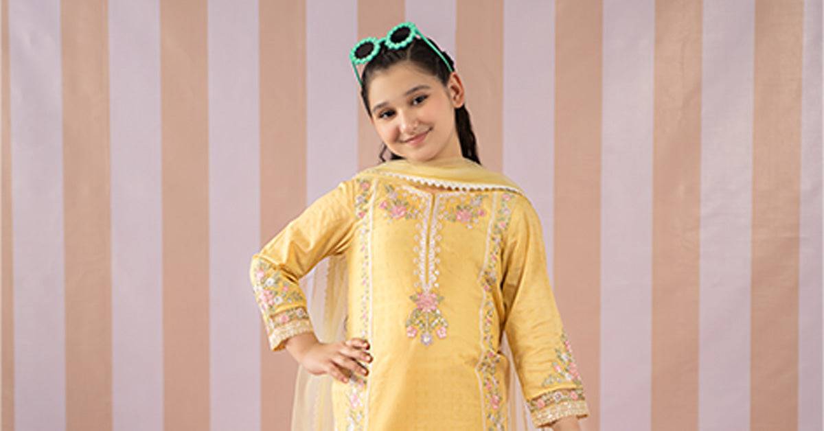 Maria B | 3 Piece Embroidered Dobby Lawn Suit | MKD-EF25-50 by Maria Faisal - Registered Vendor of : Maria B - type : Kids Clothes - 100% original wedding dresses