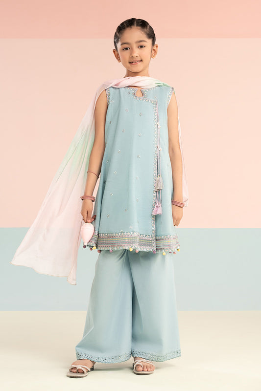 3 Piece Embroidered Paper Cotton Suit - Kids Clothing - available at Maria Faisal in UK and USA.