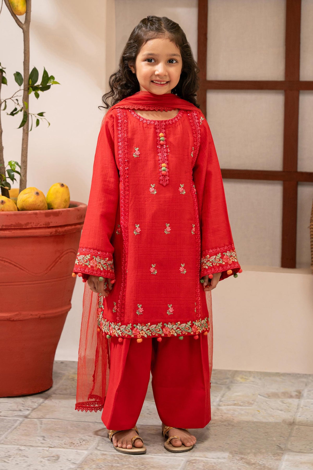3 Piece Embroidered Dobby Suit - Kids Clothes - available at Maria Faisal in UK and USA