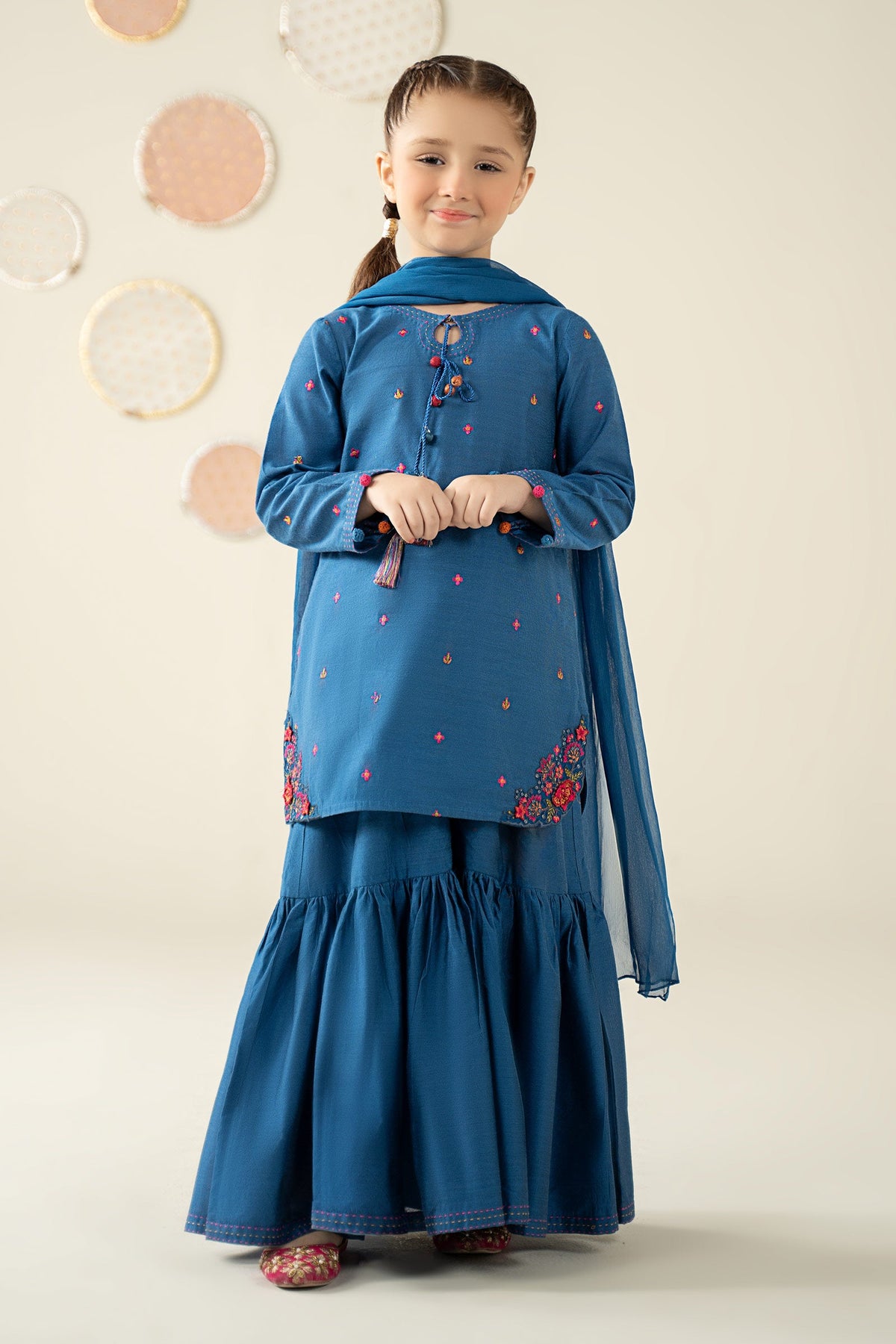 3 Piece Embroidered Cotton Silk Suit - Kids Clothes - available at Maria Faisal in UK and USA