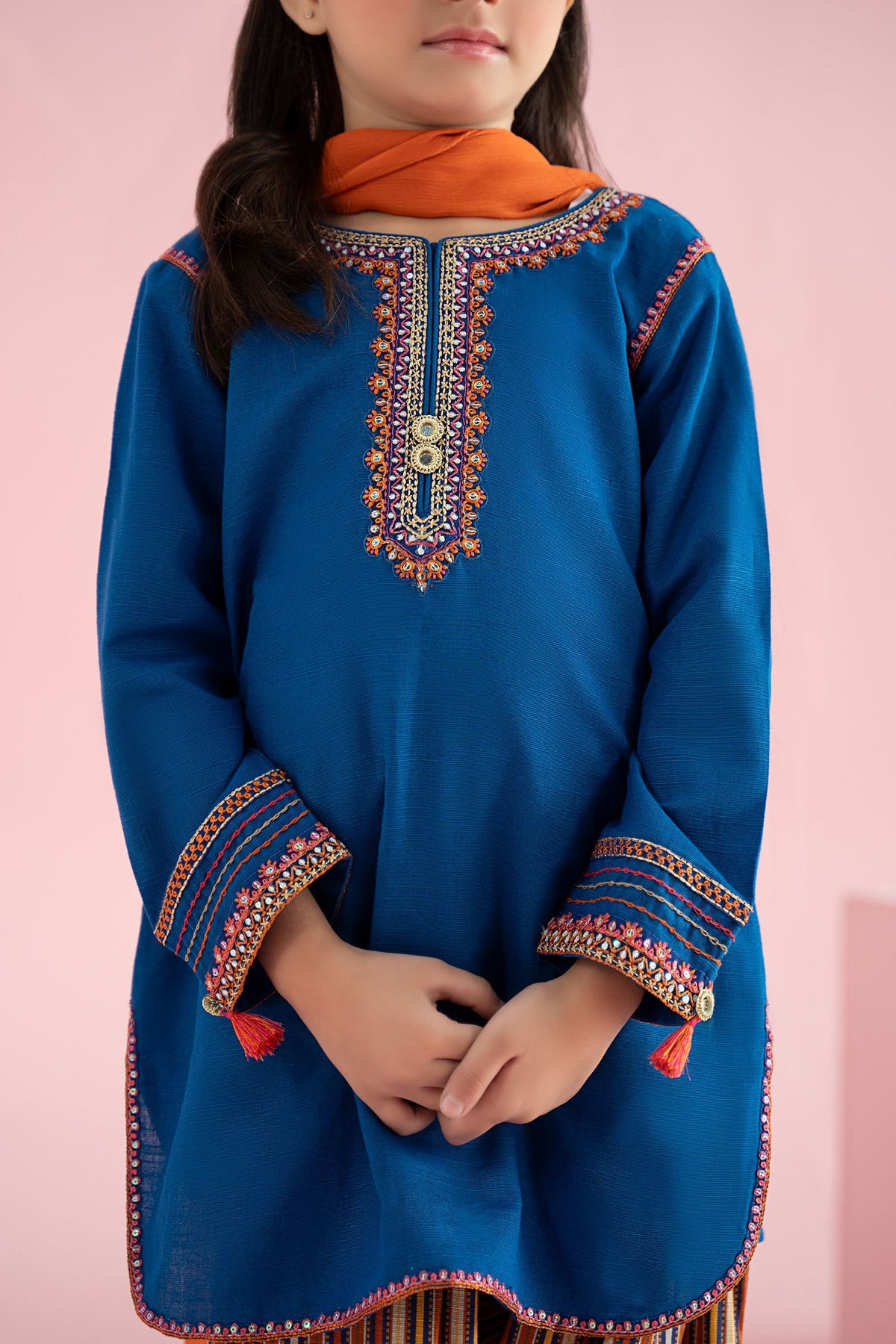 3 Piece Embroidered Slub Khaddar Suit - Kids Clothing - available at Maria Faisal in UK and USA.