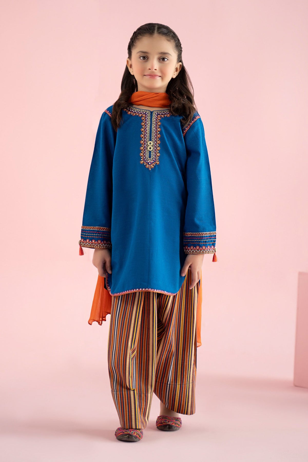 3 Piece Embroidered Slub Khaddar Suit - Kids Clothing - available at Maria Faisal in UK and USA.
