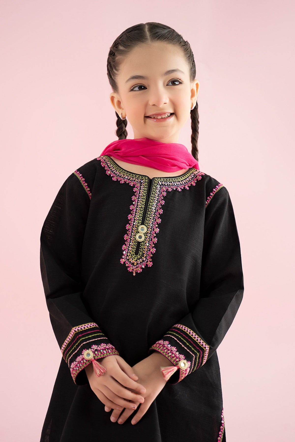 3 Piece Embroidered Slub Khaddar Suit - Kids Clothes - available at Maria Faisal in UK and USA