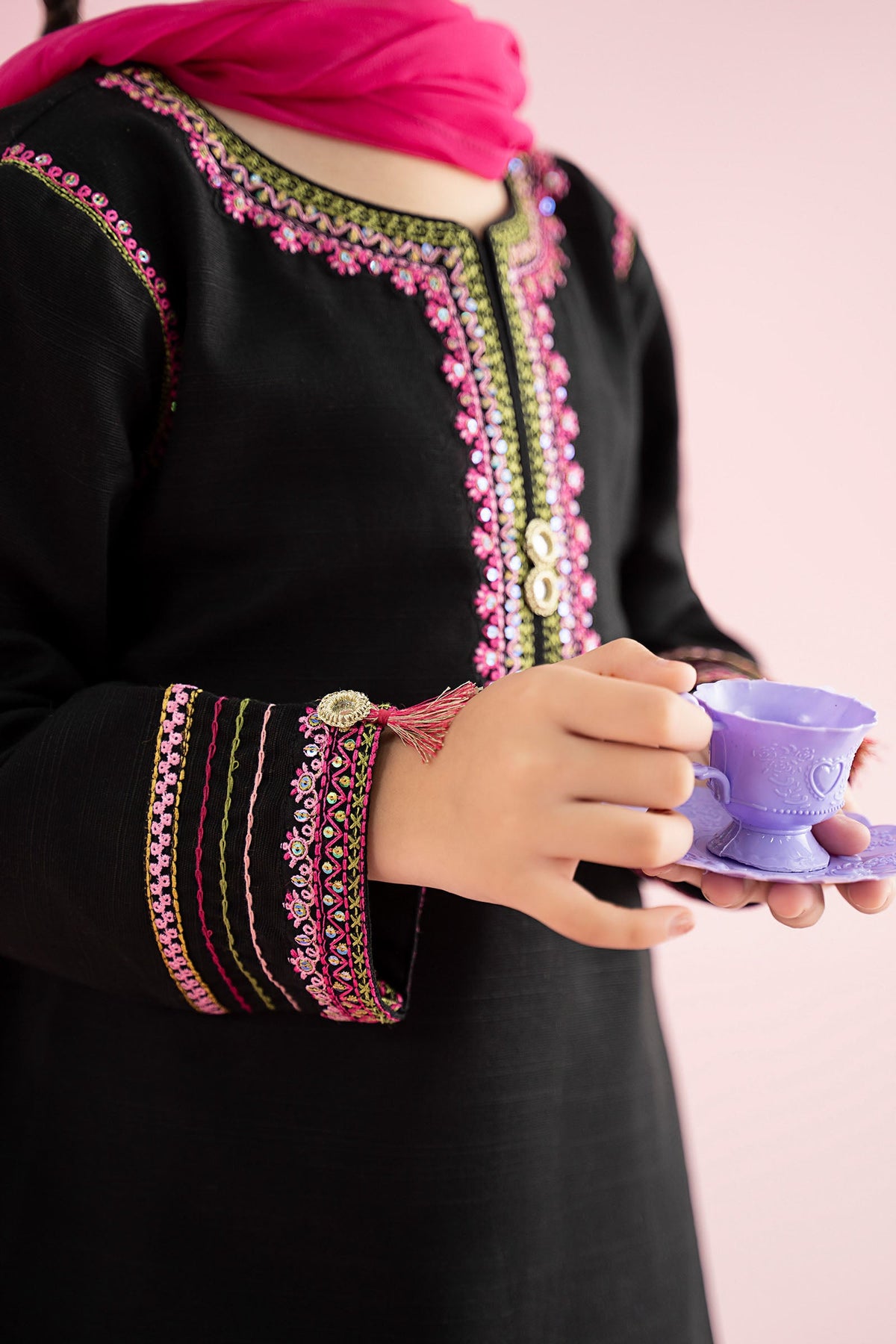 3 Piece Embroidered Slub Khaddar Suit - Kids Clothes - available at Maria Faisal in UK and USA