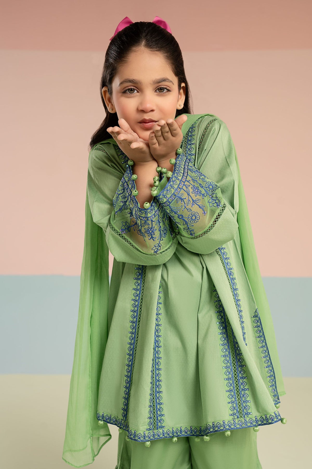 3 Piece Embroidered Dobby Lawn Suit - Kids Clothing - available at Maria Faisal in UK and USA.