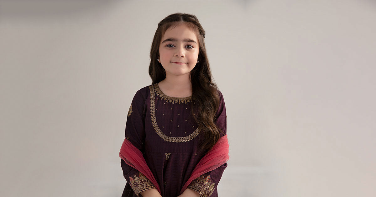3 Piece Embroidered Dobby Lawn Suit - Kids Clothes - available at Maria Faisal in UK and USA