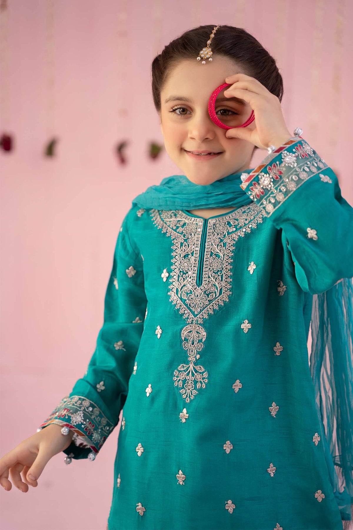 Maria B | 3 Piece Embroidered Raw Silk Suit | MKS-EF24-09 by Maria Faisal - Registered Vendor of : Maria B - type : Kids Clothes - 100% original wedding dresses