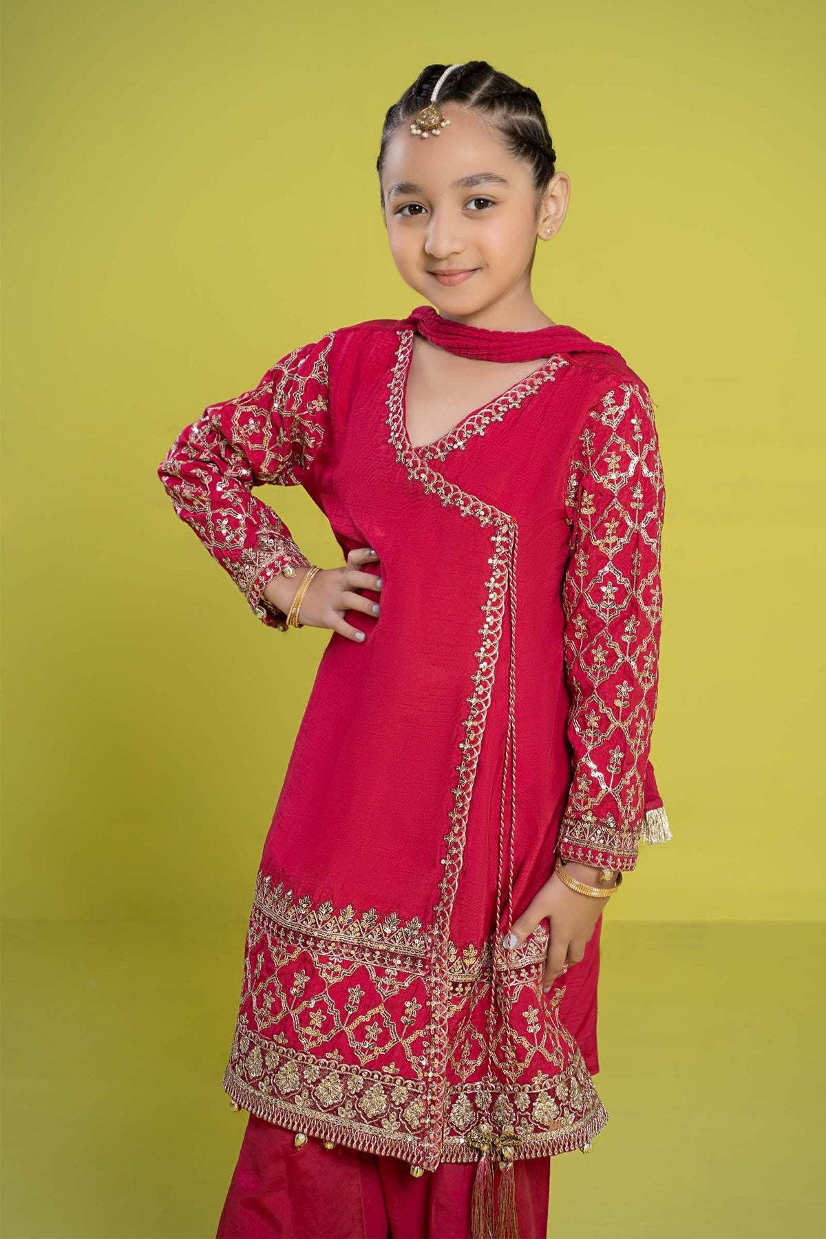 Maria B | 3 Piece Embroidered Raw Silk Suit | MKS-EF24-31 by Maria Faisal - Registered Vendor of : Maria B - type : Kids Clothes - 100% original wedding dresses