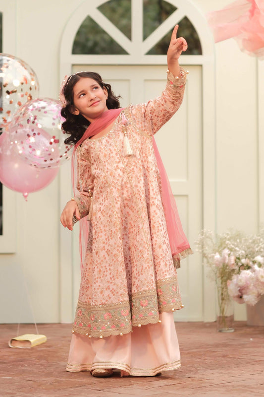 3 Piece Embroidered Cotton Satin Suit - Kids Clothes - available at Maria Faisal in UK and USA