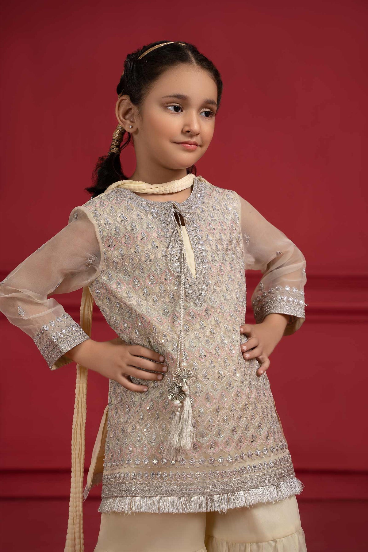 Maria B | Suit Lime Yellow MKS-W23-23 by Maria Faisal - Registered Vendor of : Maria B - type : Kids Clothes - 100% original wedding dresses