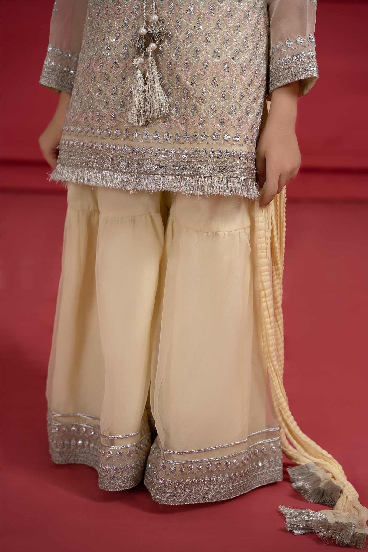 Maria B | Suit Lime Yellow MKS-W23-23 by Maria Faisal - Registered Vendor of : Maria B - type : Kids Clothes - 100% original wedding dresses