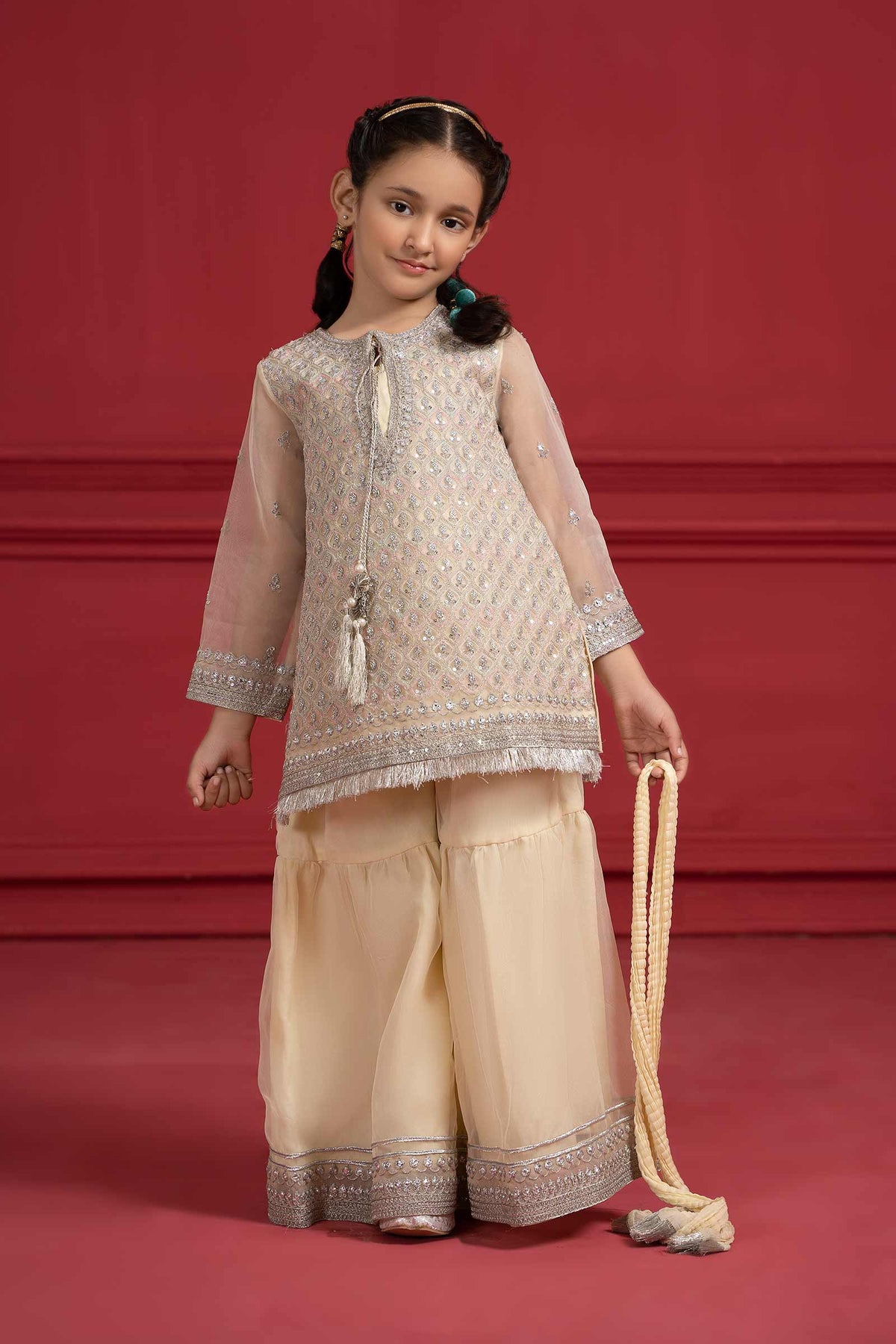 Maria B | Suit Lime Yellow MKS-W23-23 by Maria Faisal - Registered Vendor of : Maria B - type : Kids Clothes - 100% original wedding dresses