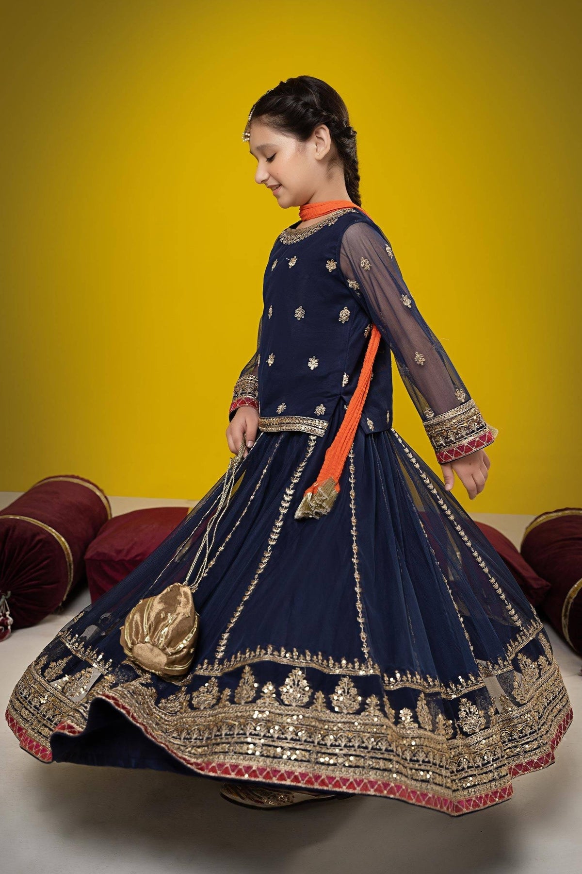 Maria B | Suit Navy Blue MKS-W23-35 by Maria Faisal - Registered Vendor of : Maria B - type : Kids Clothes - 100% original wedding dresses