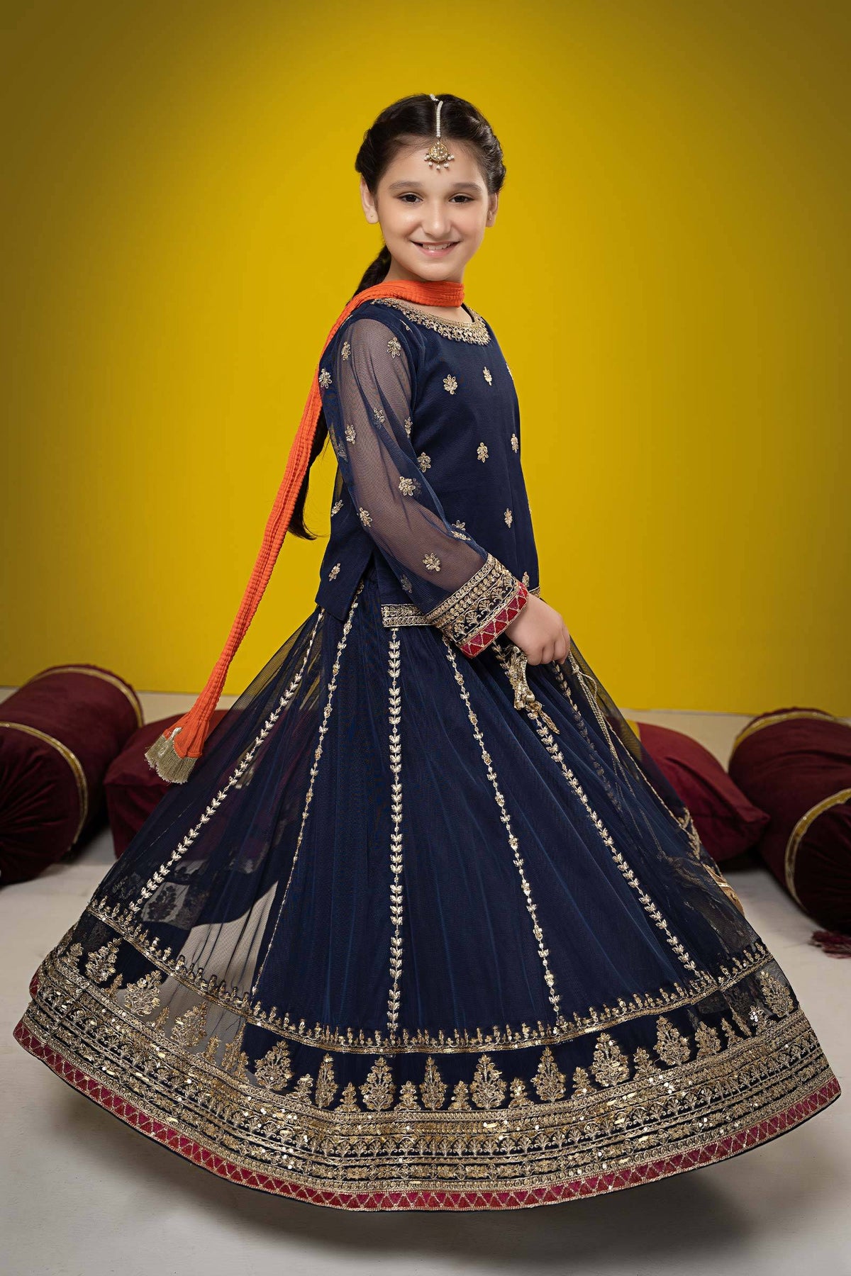 Maria B | Suit Navy Blue MKS-W23-35 by Maria Faisal - Registered Vendor of : Maria B - type : Kids Clothes - 100% original wedding dresses