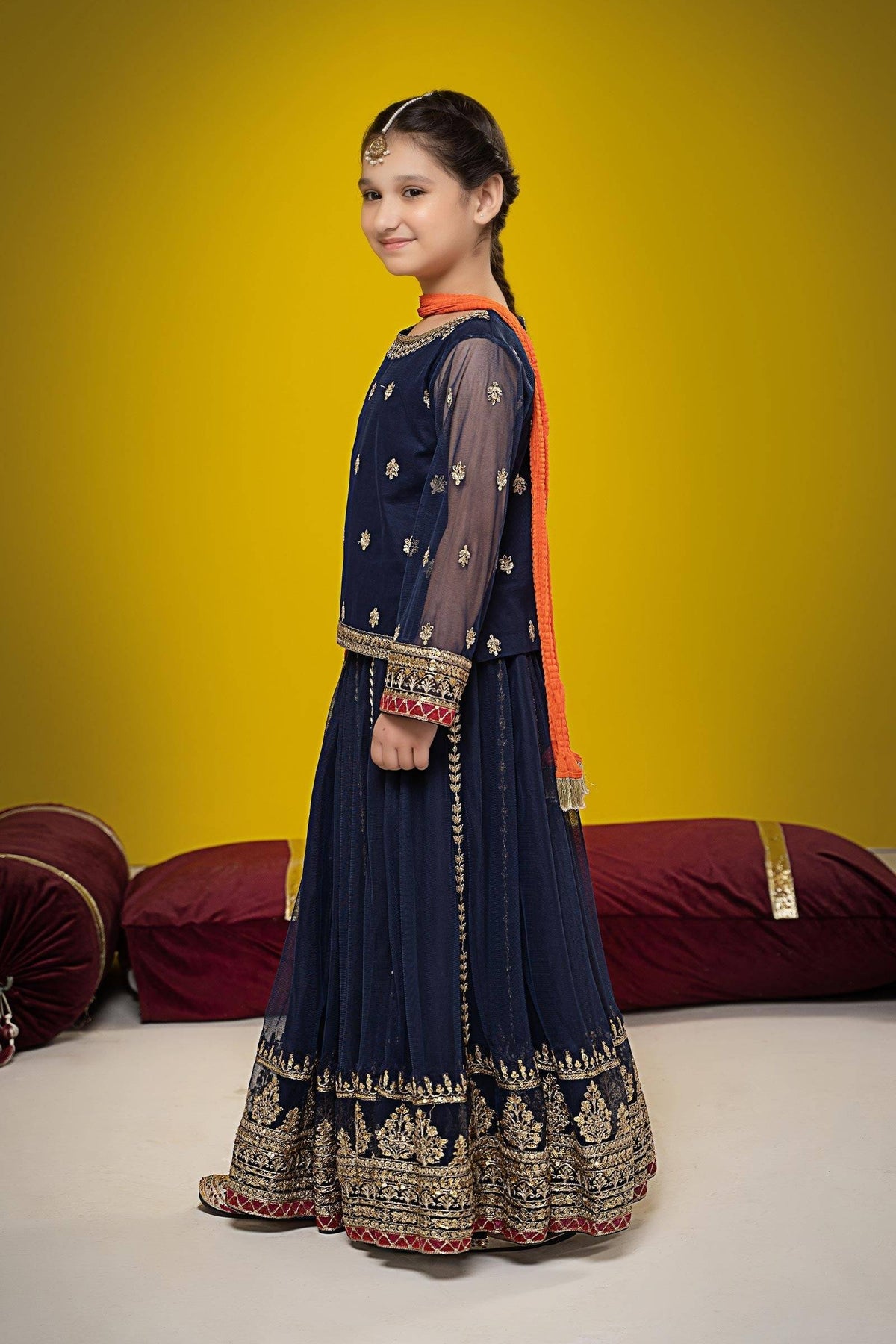 Maria B | Suit Navy Blue MKS-W23-35 by Maria Faisal - Registered Vendor of : Maria B - type : Kids Clothes - 100% original wedding dresses
