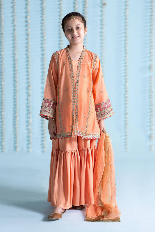 Maria B | 3 Piece Embroidered Paper Cotton Suit | MKS-EA24-04 by Maria Faisal - Registered Vendor of : Maria B - type : Kids Clothes - 100% original wedding dresses