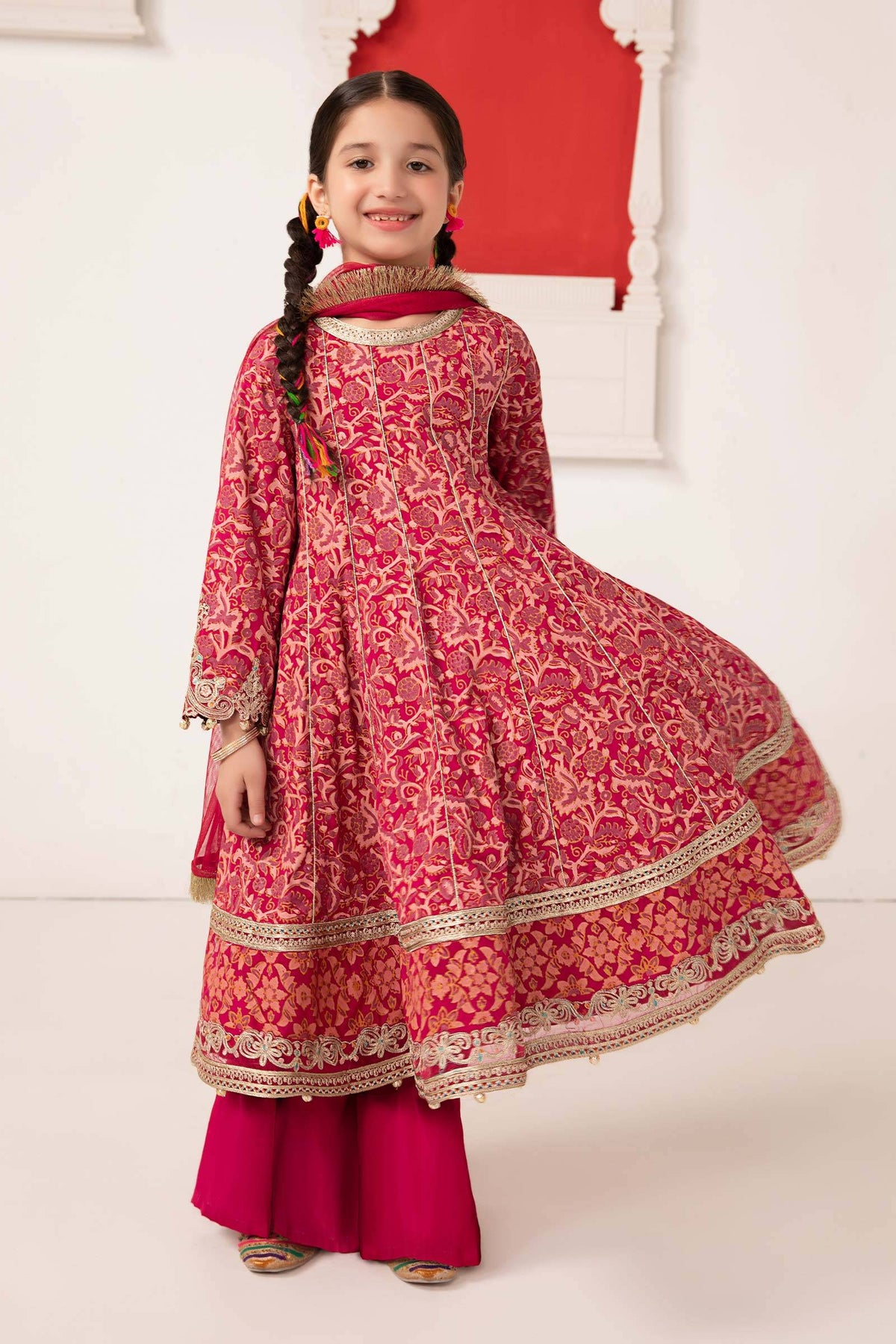 Maria B | 3 Piece Printed Raw Silk Suit | MKS-EA24-05 by Maria Faisal - Registered Vendor of : Maria B - type : Kids Clothes - 100% original wedding dresses