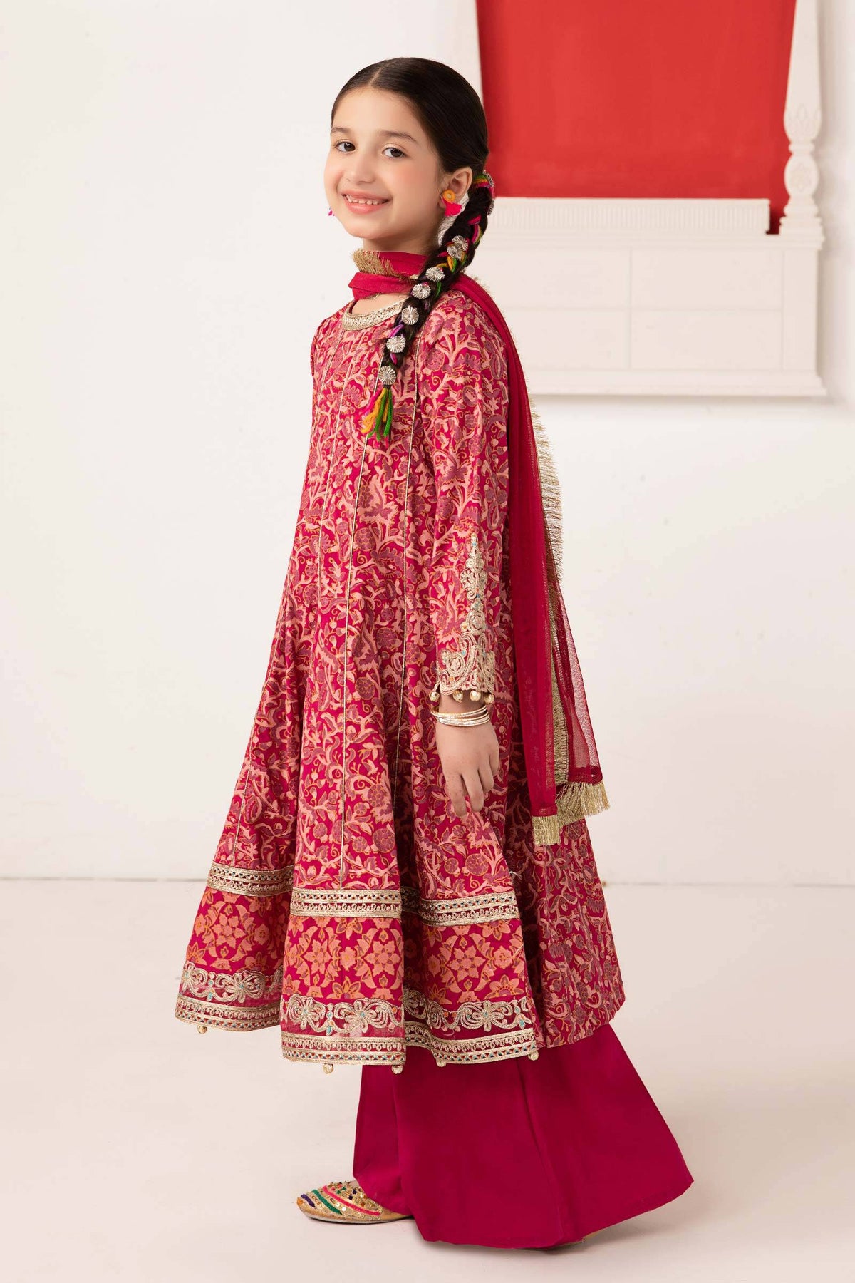 Maria B | 3 Piece Printed Raw Silk Suit | MKS-EA24-05 by Maria Faisal - Registered Vendor of : Maria B - type : Kids Clothes - 100% original wedding dresses